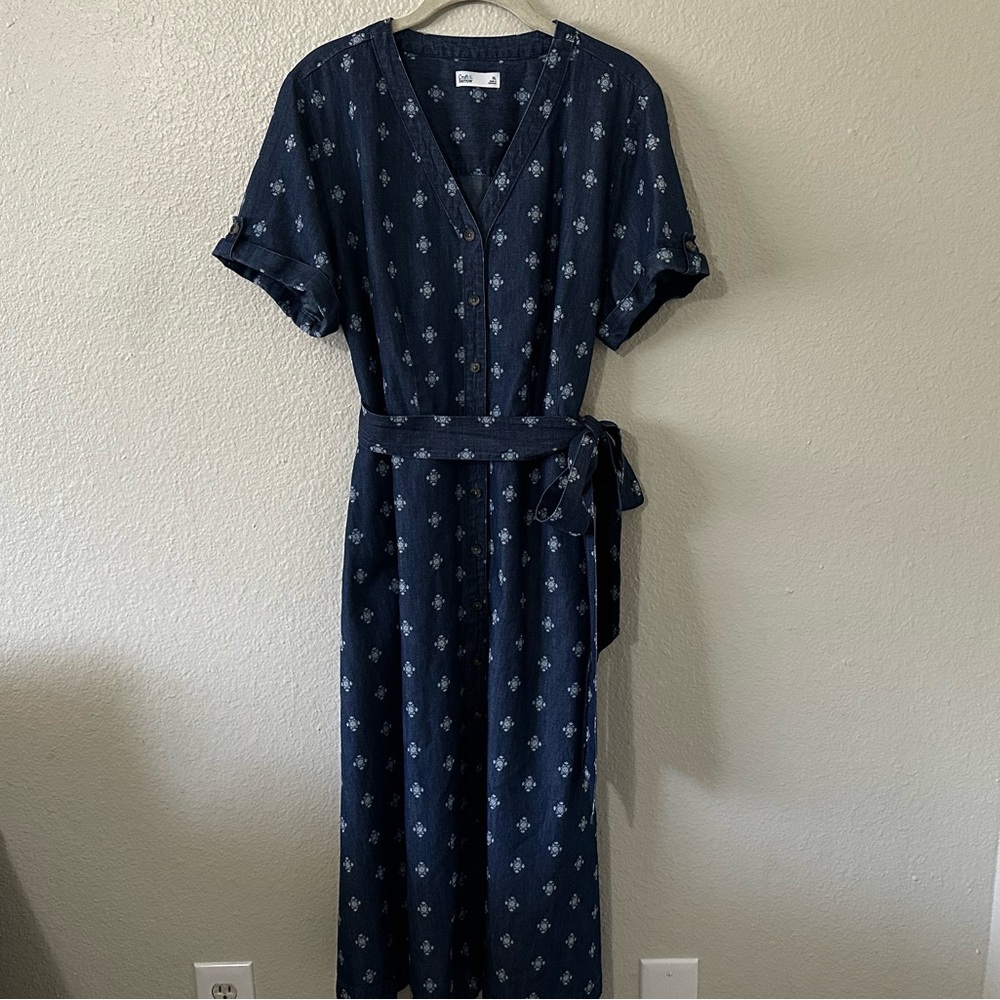 Croft & Barrow | Chambray Denim Like Button Down Short Sleeve Dress W/ Tie Sz XL